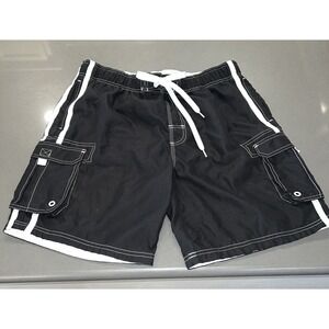 Royal Class Black Swim Trunks w/ White Trim Men's Size L (36-38)